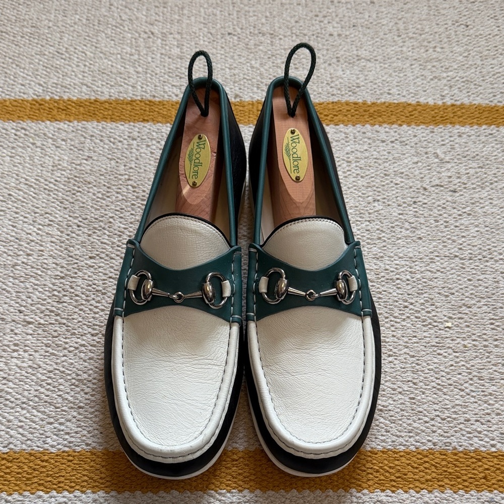 EUC Gucci Horsebit Leather Loafers Nero/Bianco/Verdant, 8.5